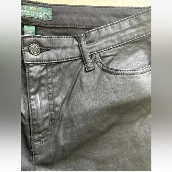 New No Tags Ralph Lauren size 14 black Wax coated Leather-like Jeans Slim - Picture 6 of 8